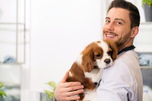 Horizontal,Shot,Of,A,Handsome,Cheerful,Young,Male,Veterinarian,Smiling
