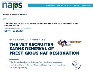Naps The Vet Recruiter Earns Renewal Of Presitgious Naf Designation